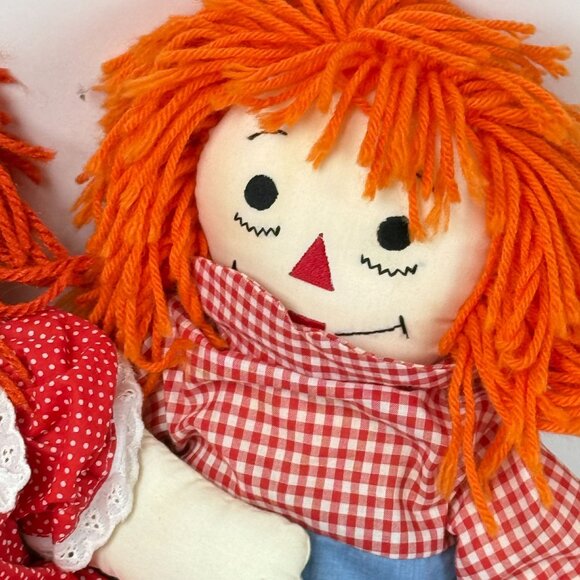 Vintage Raggedy Ann & Andy Dolls Soft Plush Pair 19” Red Polka Dot Clothes - Picture 4 of 11